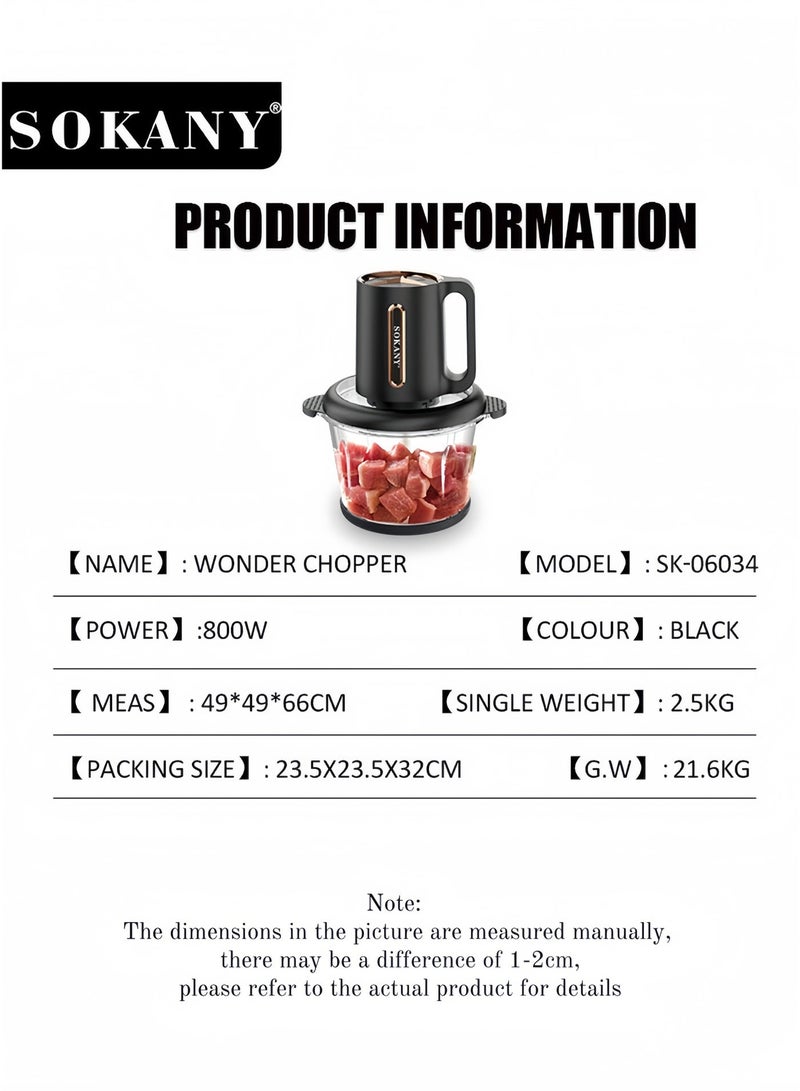 sokany Meat Grinder Electric, Food Processor Onion Vegetable Garlic Chopper, 4 Blades, Stainless Steel Bowl ( 800W, 3L) - Image 5